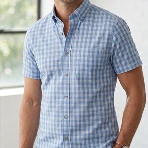 Kenneth Cole New York Men’s Short Sleeve Button Down Shirt Blue Plaid Size M